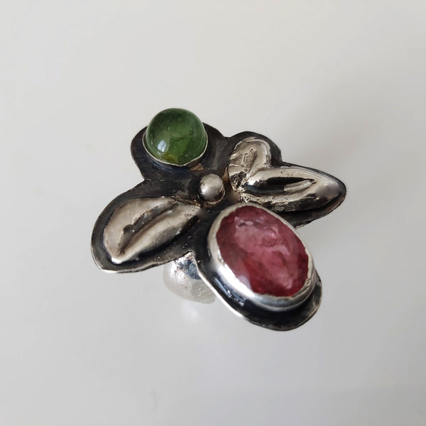 Tourmaline Two Stone Sterling Ring