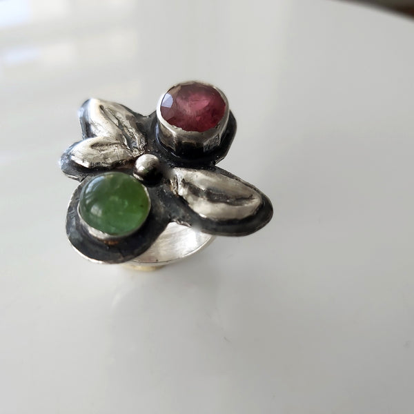 Tourmaline Two Stone Sterling Ring