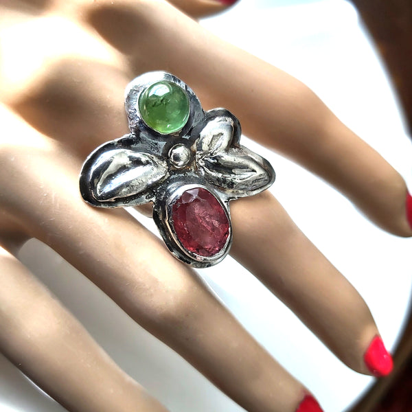 Tourmaline Two Stone Sterling Ring